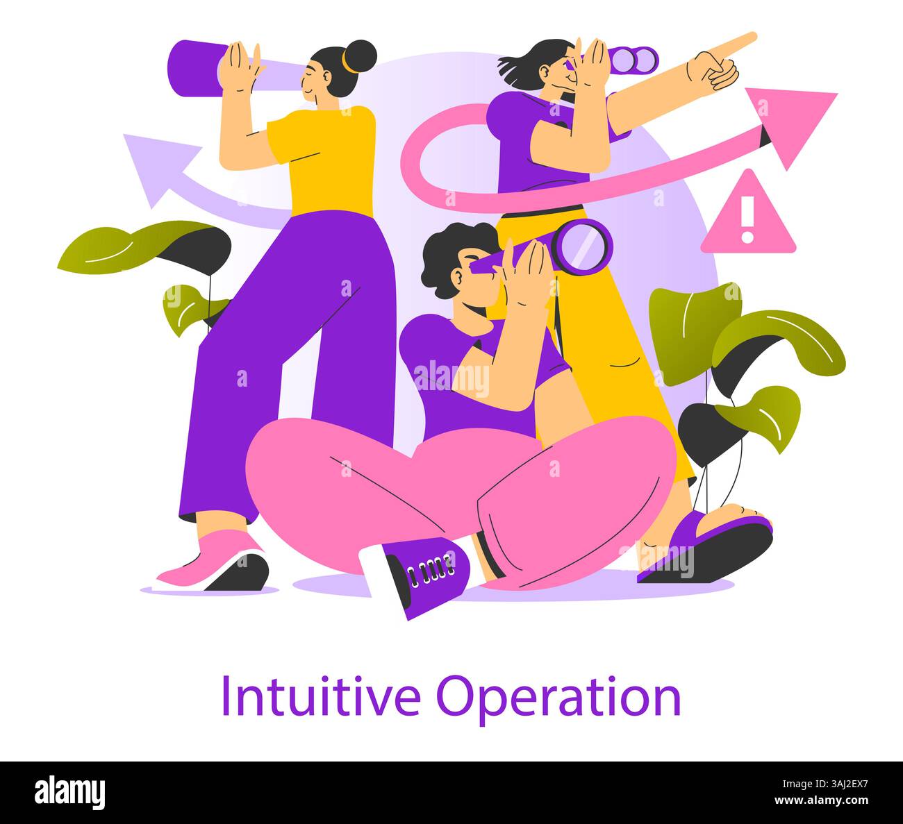 La sensibilisation et la gestion des risques se manifestent par des individus qui analysent les données, signalent les opportunités et réagissent aux défis. Cette scène représente une approche proactive dans des circonstances incertaines. Illustration vectorielle. Illustration de Vecteur