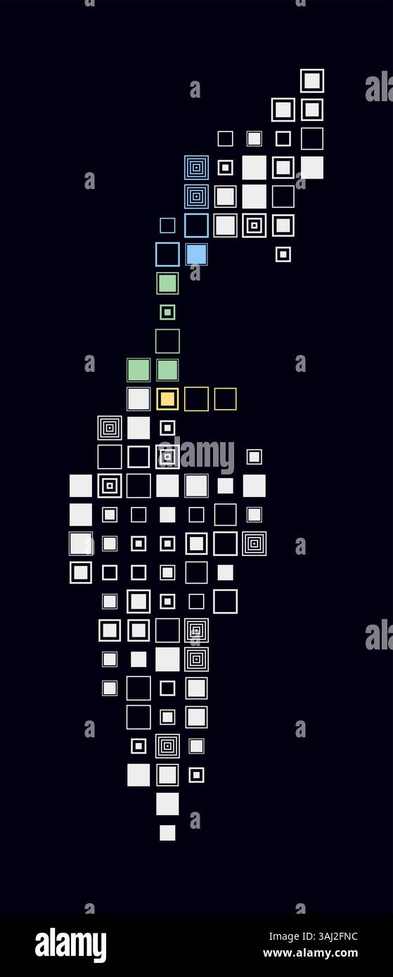 Israël, forme du pays construit de cellules colorées. Carte de style numérique d'Israël sur fond sombre. Blocs carrés de grande taille. Illustration de Vecteur