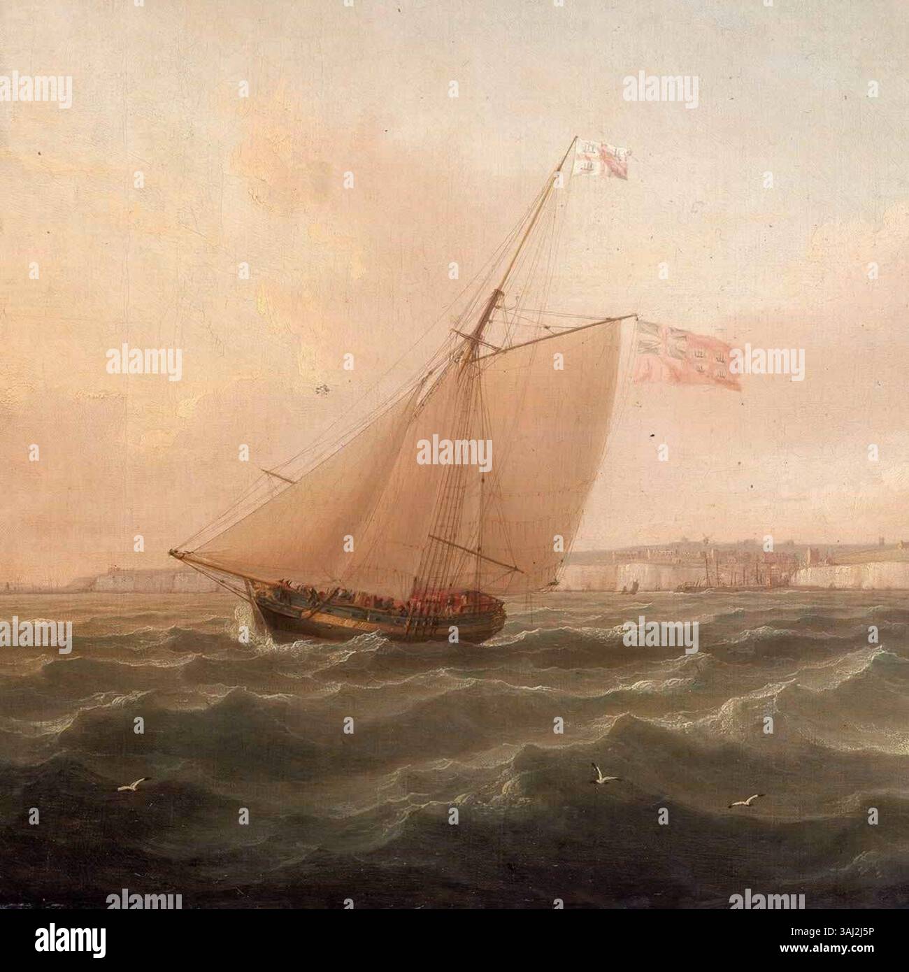 Cette peinture datant de 1810 de Thomas Whitcombe représente un yacht de Trinity House et un coupeur de revenus de Ramsgate. Il reflète le paysage maritime et les opérations navales de la période. Banque D'Images