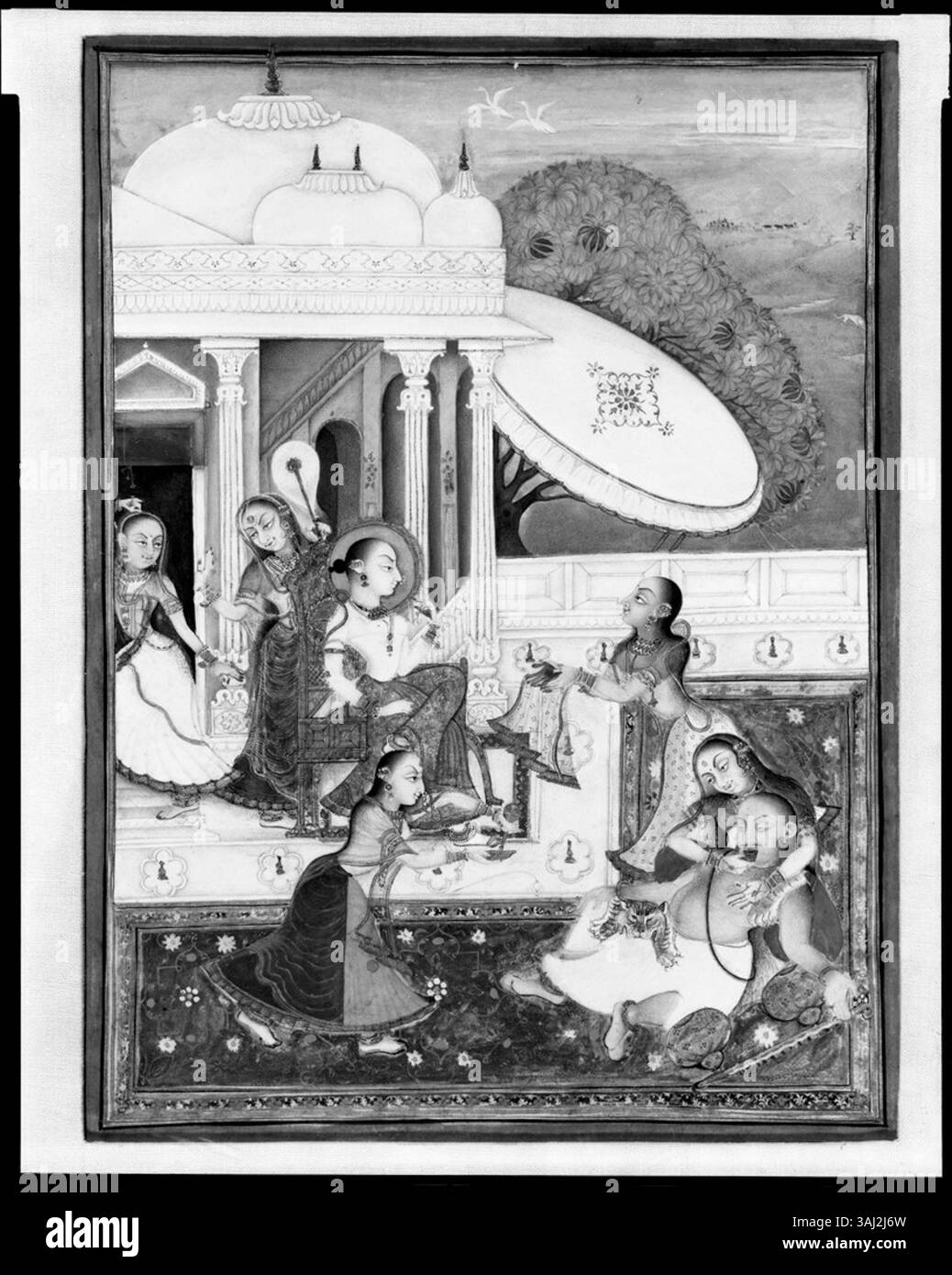 Un tableau anonyme des années 1840, « Madhava swooning before Kamakandala », fait partie d'une série représentant des thèmes mythologiques de la tradition indienne. L'œuvre illustre un moment dramatique dans l'histoire de Madhava et Kamakandala de la mythologie hindoue. Banque D'Images