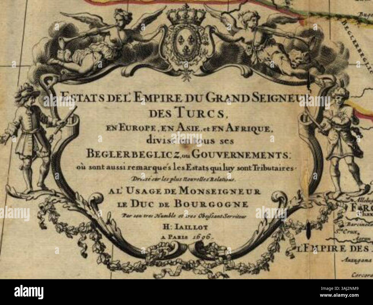 Cette carte de l'Empire ottoman de 1696 par Alexis Hubert Jaillot comprend un cartouche détaillant les caractéristiques géographiques et les territoires de l'empire pendant les années 1600 Banque D'Images