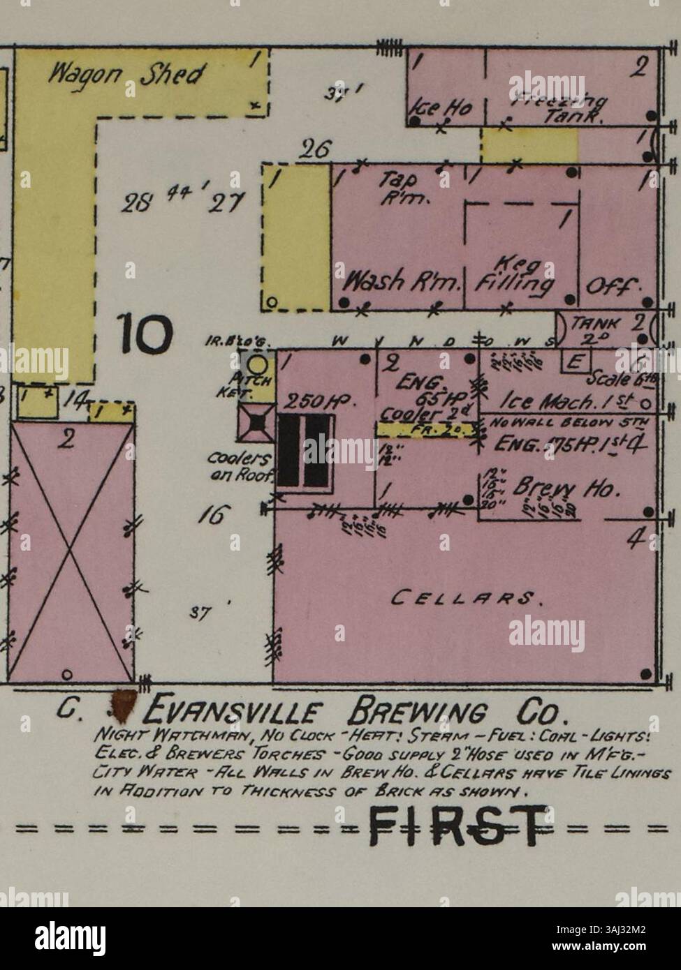 La carte d'assurance incendie de Sanborn de 1895 pour Evansville, comté de Vanderburgh, Indiana, comprend des cartes squelettes détaillées. Cette carte historique reflète l’aménagement urbain et le développement de la ville à la fin du XIXe siècle. Banque D'Images