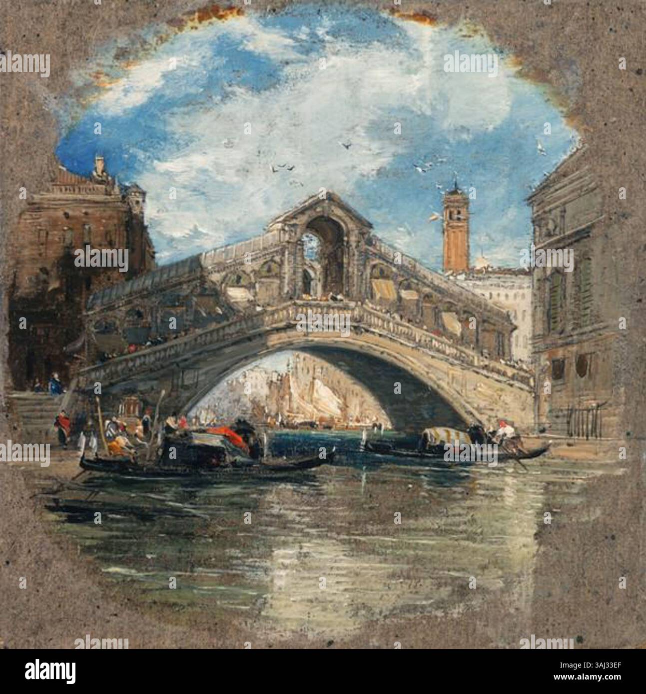 Le tableau de James Holland « le Rialto, Venise » (1845-1850) capture l'emblématique pont du Rialto à Venise, mettant en valeur le paysage vénitien à l'huile sur toile. Cette œuvre est conservée dans les National Galleries of Scotland. Banque D'Images
