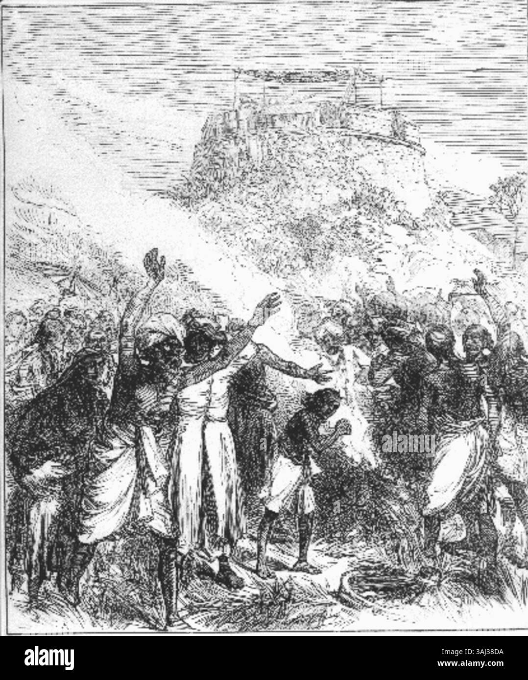Croquis de l'expédition britannique d'éclipse de 1871, montrant le site d'observation de Bekul, en Inde. L'éclipse solaire totale a été vue depuis ce point de vue élevé sur le fort de Bekul, offrant une vue spectaculaire de l'événement. Banque D'Images