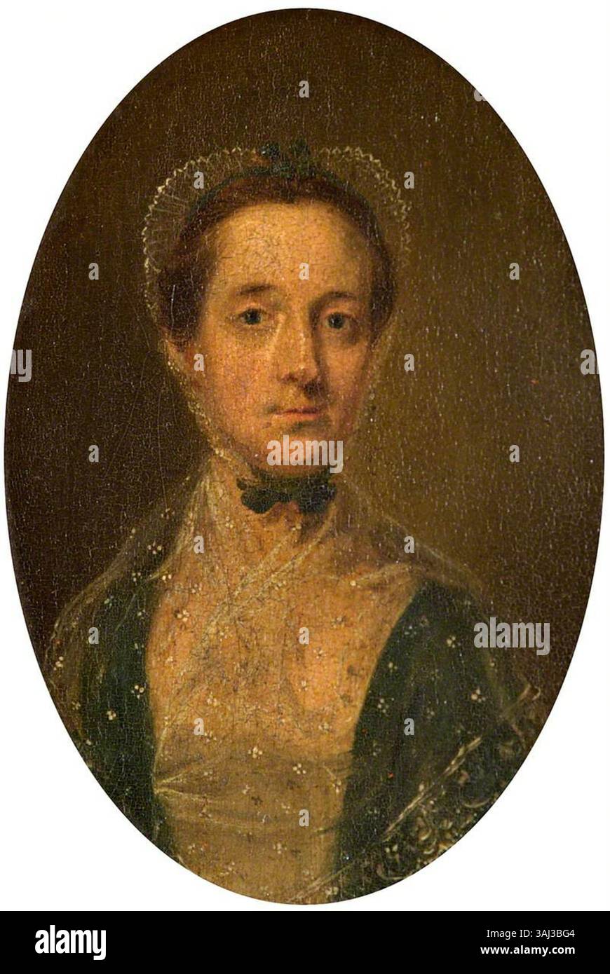 Ce portrait, peint entre 1730 et 1769, représente une dame inconnue en tenue formelle. L'huile sur panneau met en valeur sa robe élégante et son expression soignée. Banque D'Images