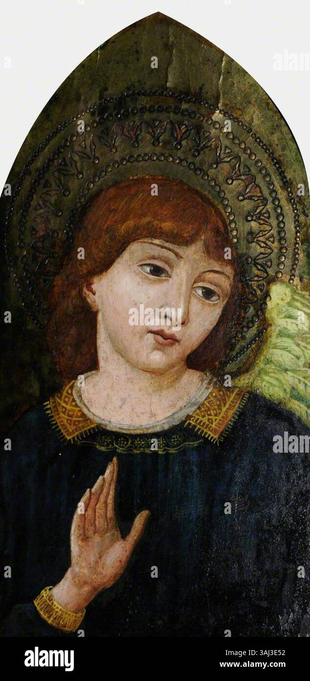 Cette peinture de l'école italienne (toscane), créée entre 1800 et 1899, représente un archange donnant un signe de bénédiction. L'huile sur panneau reflète des thèmes religieux communs à la Renaissance et au Baroque compris Banque D'Images