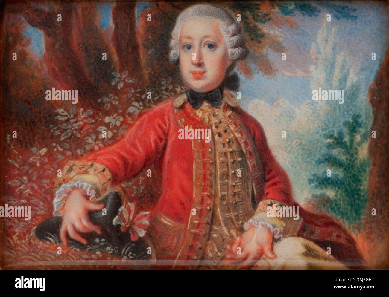 Portrait de Karl Alexandre, duc de Lorraine, vers 1740, par un artiste non identifié. Le duc, né en 1712, a servi comme maréchal général et a participé aux guerres turques et à la guerre de succession d'Autriche. Il échoue en Bohême et aux pays-Bas, mais retourne à Vienne après des revers. Son règne inclut la direction militaire pendant les conflits clés, et le mariage de son frère avec Marie-Thérèse l'élève en importance. Banque D'Images