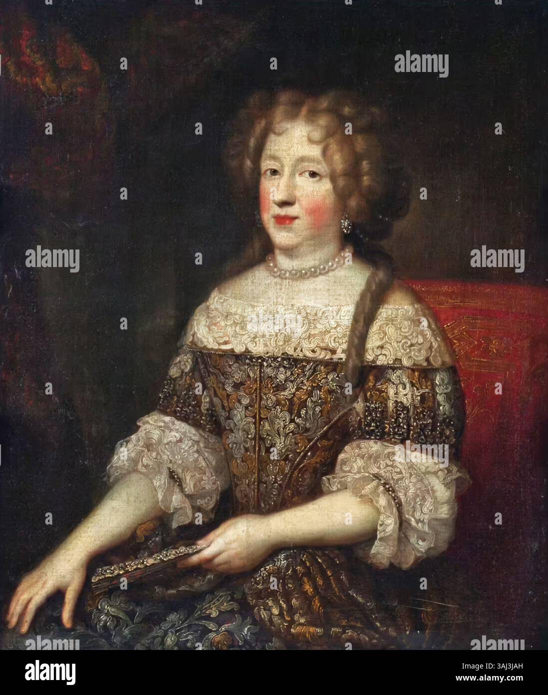 Portrait de Marie-Thérèse d'Espagne, reine de France, XVIIe siècle. Elle était l'épouse de Louis XIV de France, représentée en tenue royale, soulignant sa présence royale et son importance historique. Banque D'Images
