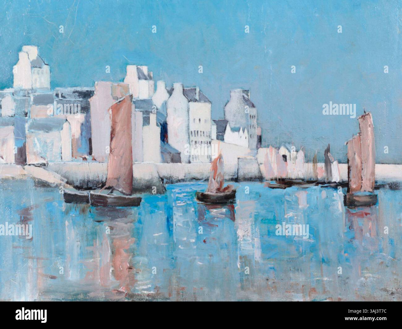 *Harbor* (1880) d'Aukusti Uotila est une peinture à l'huile représentant une scène portuaire animée, avec des personnages et des navires en mouvement. La peinture reflète la vitalité de la vie portuaire et l'habileté d'Uotila à capturer des environnements dynamiques et animés. Banque D'Images