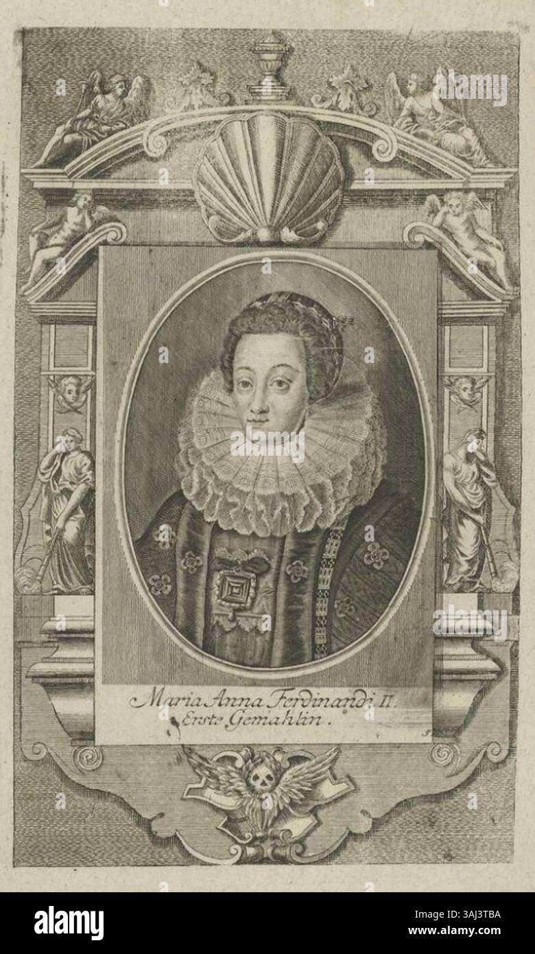 Portrait d'Éléonore Gonzaga (1598-1655), seconde épouse de Ferdinand II, empereur romain germanique (1578-1637), méconnue avec Marie Anne de Bavière (1574-1616), la première épouse. Gravure sur cuivre de 1721. Banque D'Images