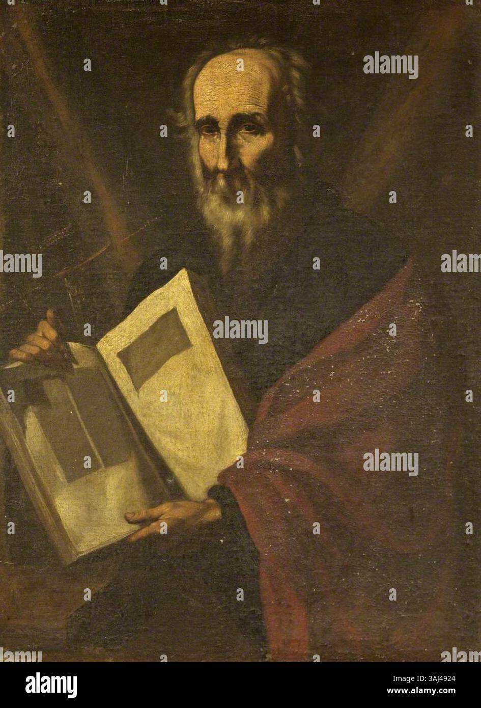 Cette peinture à l'huile, dans le style de Jusepe de Ribera, représente Saint Paul. Créée entre 1600 et 1699, l’œuvre incarne l’art religieux de l’époque baroque. Banque D'Images