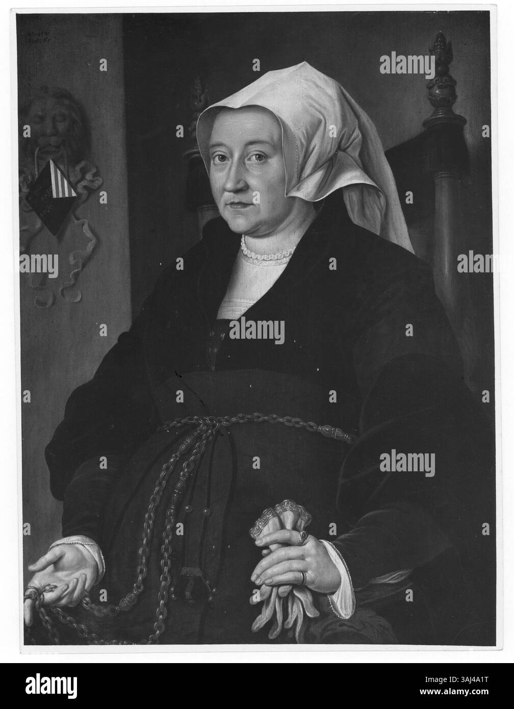 Ce portrait de 1541 de Maarten van Heemskerck représente Margaretha van Binchem, la deuxième épouse d'Aert van der Goes, peinte à l'huile sur panneau. Banque D'Images Ce portrait de 1541 de Maarten van Heemskerck représente Margaretha van Binchem, la deuxième épouse d'Aert van der Goes, peinte à l'huile sur panneau. Banque D'Images