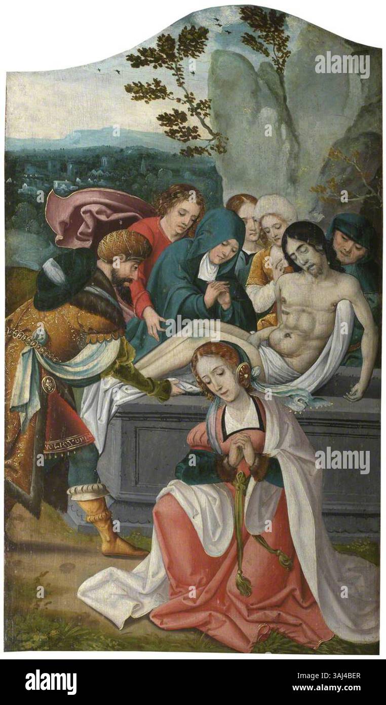 Le 'retable d'Oxburgh : The Entombment' de Pieter Coecke van Aelst, vers 1530, représente l'enterrement du Christ. Cette peinture à l'huile sur panneau présente une iconographie religieuse détaillée dans le style flamand. Banque D'Images Le 'retable d'Oxburgh : The Entombment' de Pieter Coecke van Aelst, vers 1530, représente l'enterrement du Christ. Cette peinture à l'huile sur panneau présente une iconographie religieuse détaillée dans le style flamand. Banque D'Images