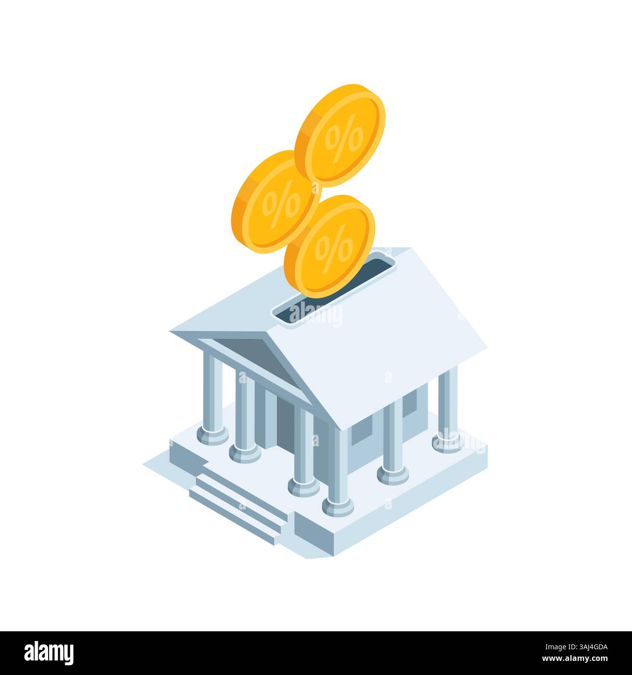 banque isométrique avec un trou comme une tirelire et des pièces de monnaie qui tombent, en couleur sur un fond blanc, dépôt ou épargne Illustration de Vecteur