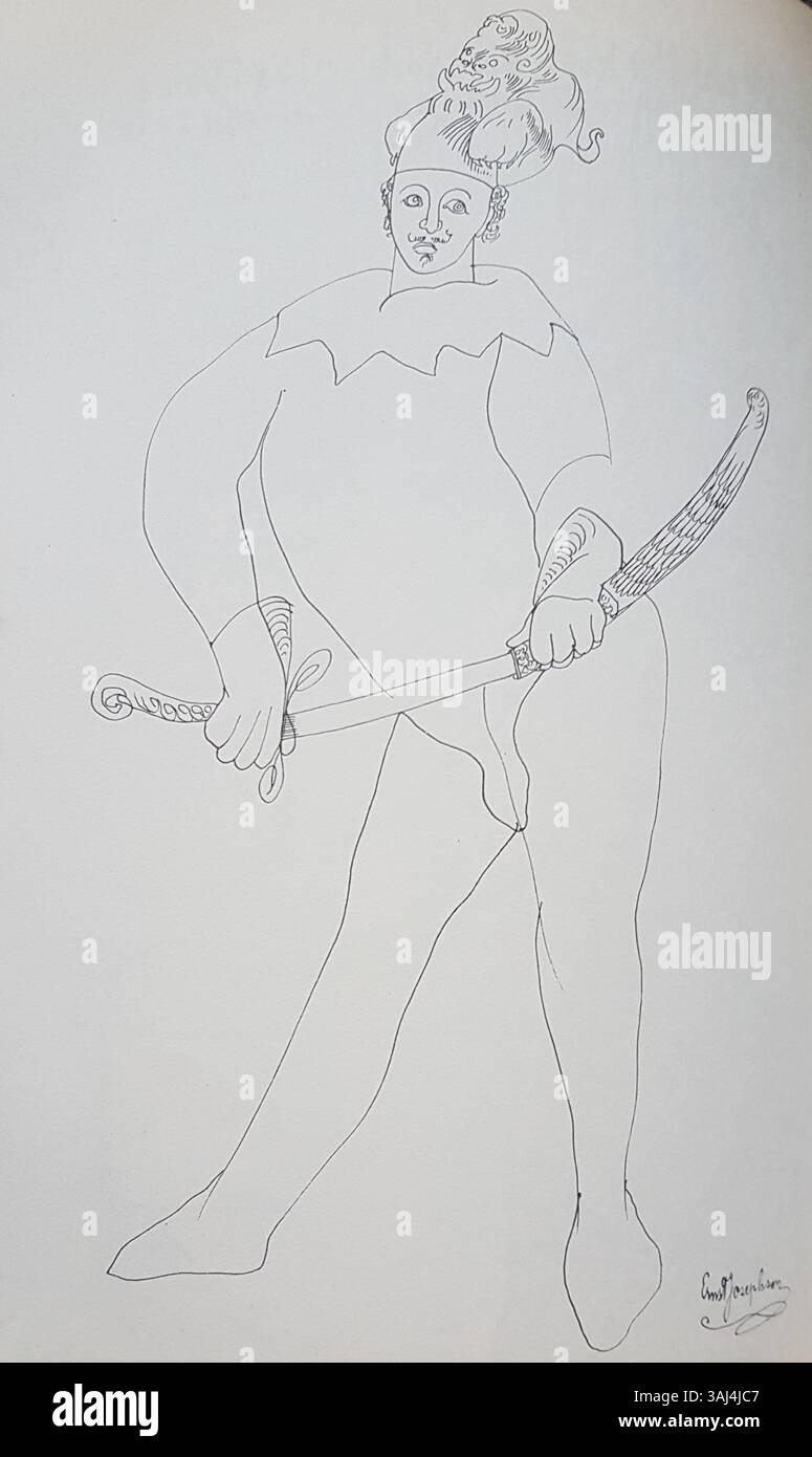 Dessin à l'encre créé par Ernst Josephson pendant sa période de maladie. Une photographie de cette œuvre fait partie du Lexique des artistes suédois Allhems. Banque D'Images