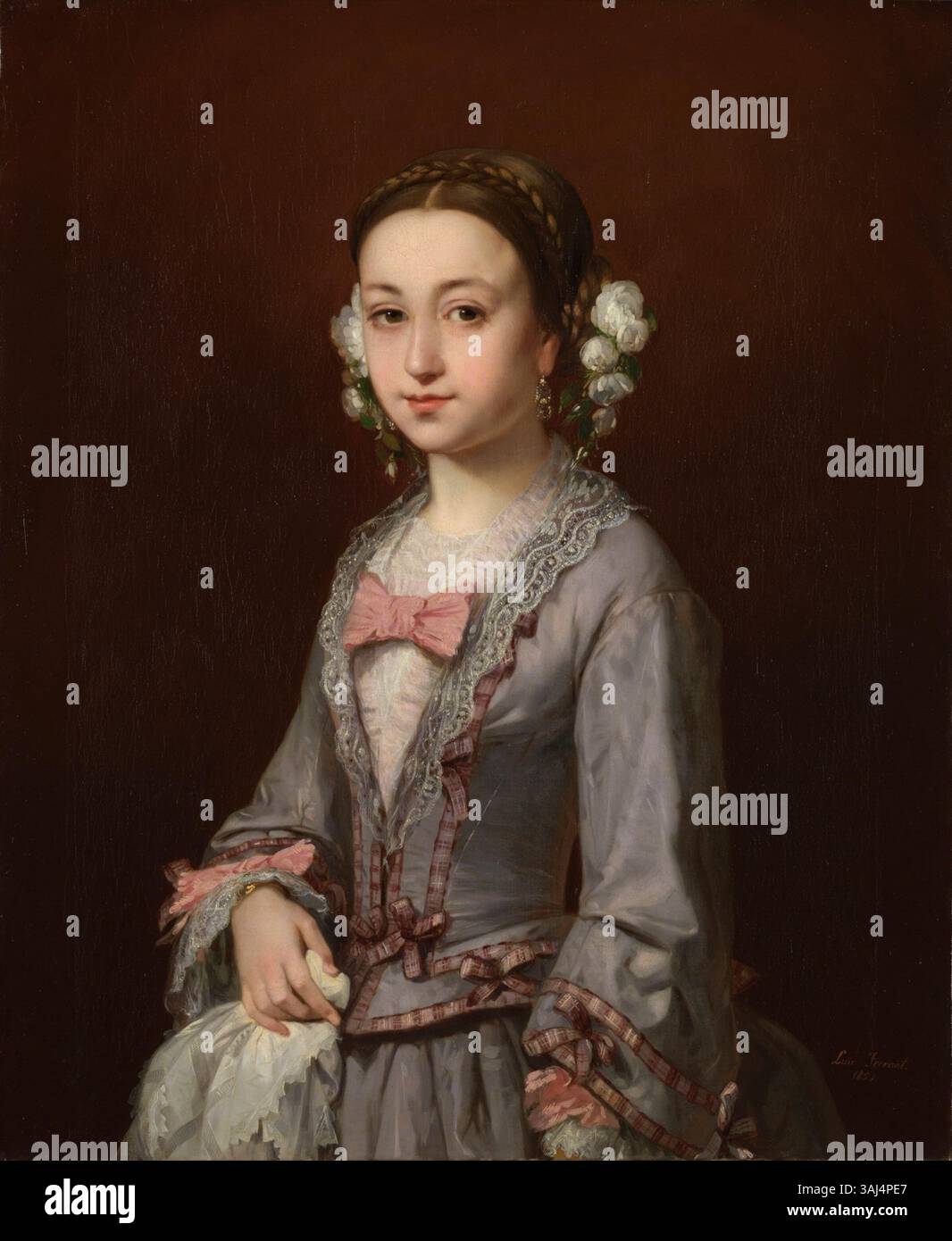 Portrait d'Isabel Aragón Rey peint par Luis Ferrant y Llausás en 1854. L'huile sur toile fait partie de la collection Museo del Prado à Madrid, Espagne. Banque D'Images