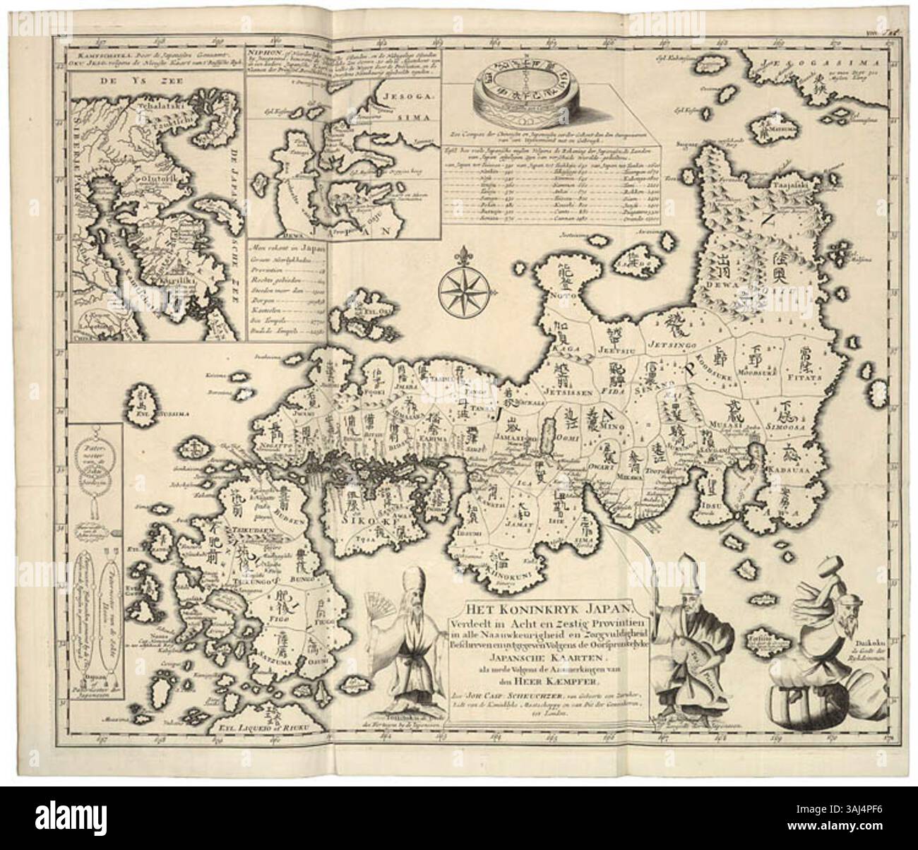Cette carte du Japon de 1729, créée par Engelbert Kaempfer, a été incluse dans son ouvrage *Description of Japan*. Kaempfer, un médecin néerlandais, s'est rendu au Japon en 1690, documentant le pays dans un livre très influent qui est devenu une ressource clé pour comprendre le Japon en Occident. Banque D'Images