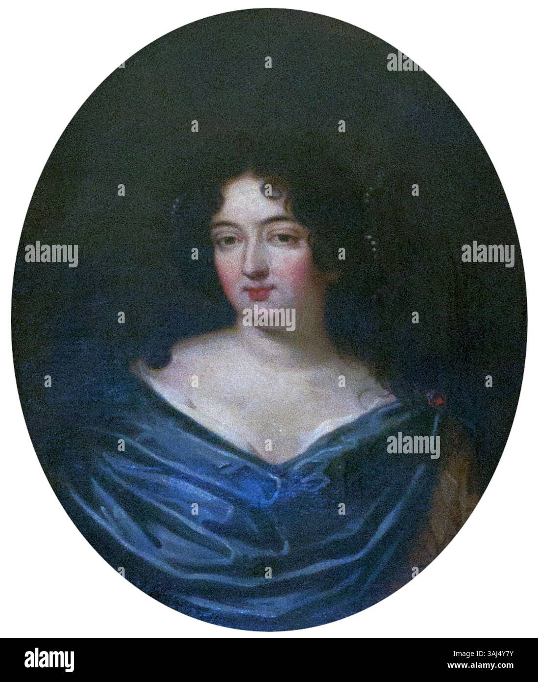 Ce portrait du XVIIe siècle réalisé par Pierre Mignard, vers 1680, représente une dame inconnue, peut-être une partie de la série « beautés ovales » commandée par la princesse Violante de Bavière. L’huile sur toile, conservée au Musée National du Palais Royal à Pise, met en valeur le style portrait caractéristique de Mignard. Banque D'Images