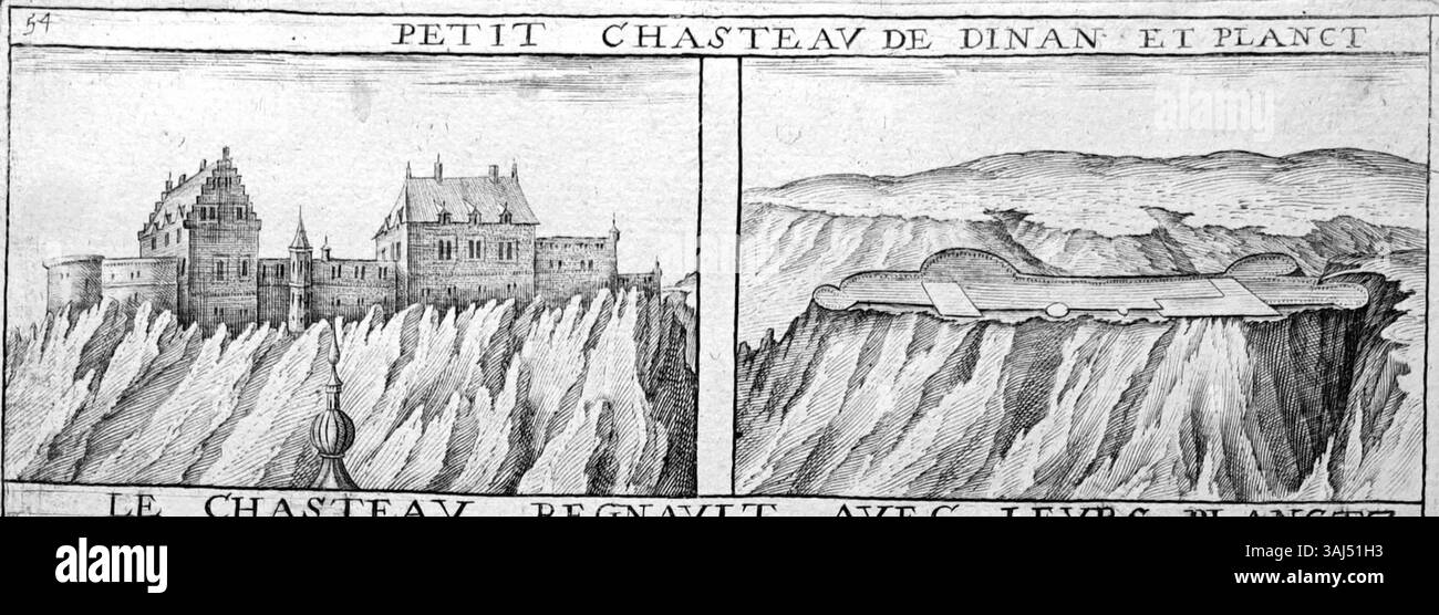 Cette gravure de Claude Chastillon, datant d'avant 1905, représente une scène de Dinant, en Belgique, capturant les monuments locaux et les éléments historiques de la ville. Banque D'Images