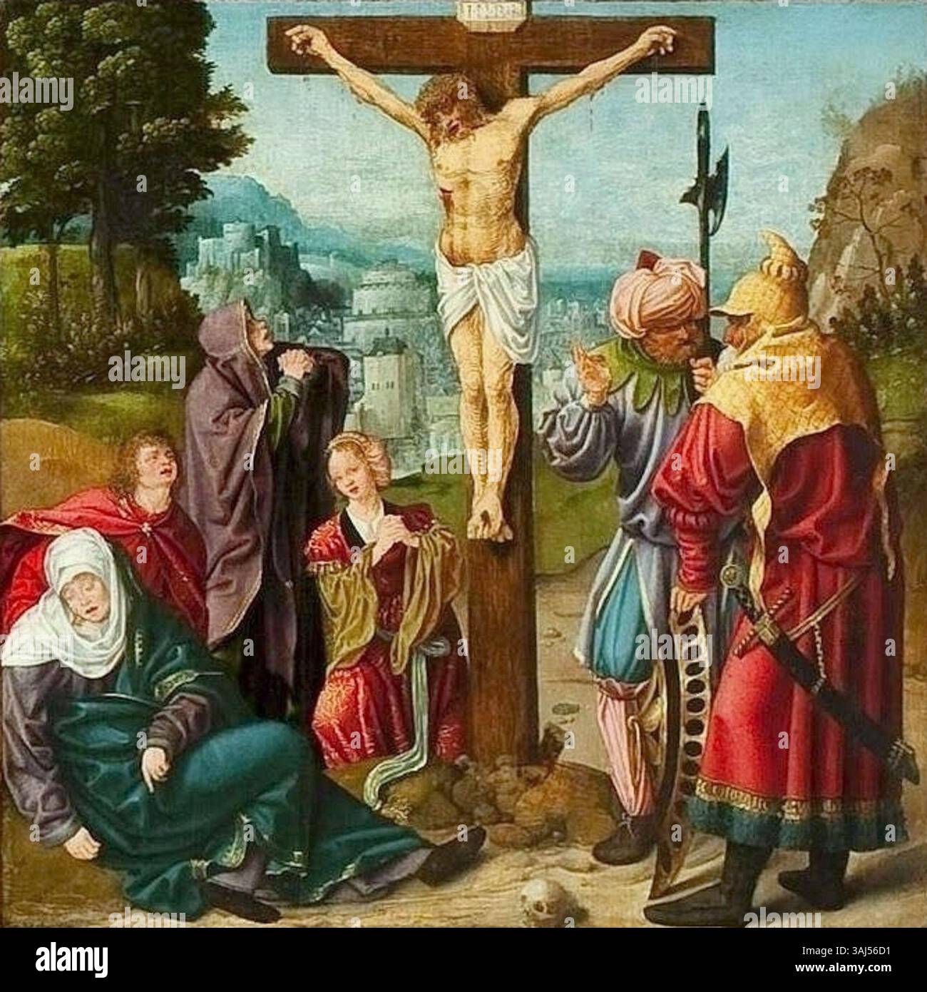Cet autel Saint Reinhold de Joos van Cleve, peint avant 1516, présente un polyptyque avec des scènes de la vie du Christ. Des événements importants tels que le baptême du Christ, la Cène et la Crucifixion sont représentés en tempera sur des panneaux de bois, mettant en valeur les compétences de l'artiste et sa dévotion religieuse. Banque D'Images