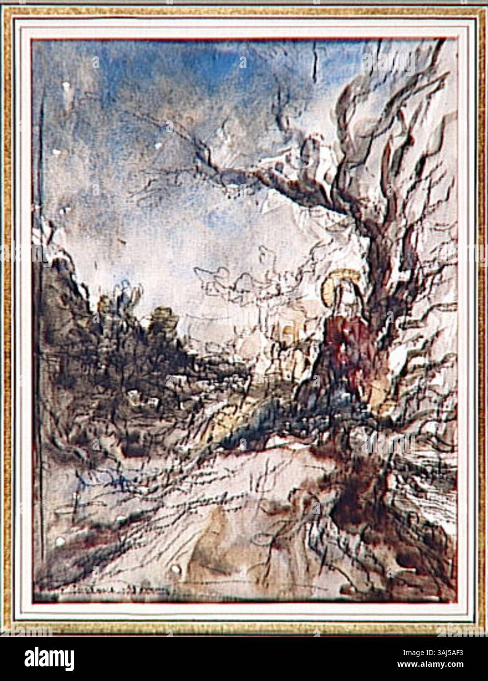 Représentation de Jésus-Christ par Gustave Moreau dans le jardin de Gethsémani, réalisée entre 1850 et 1895. La scène capture l'agonie du Christ, mettant l'accent sur la profondeur émotionnelle et le symbolisme spirituel. Banque D'Images