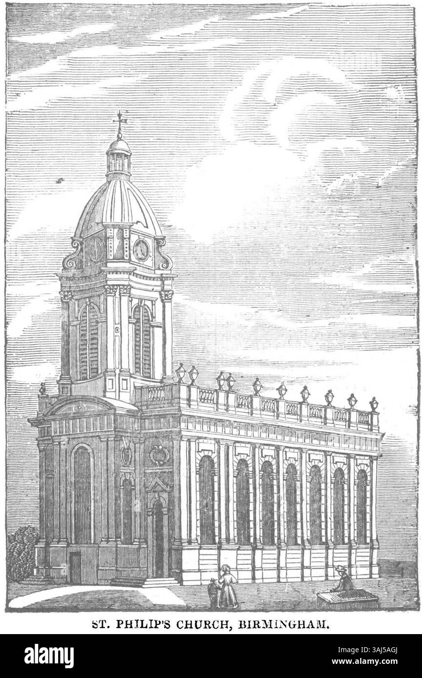 Cette représentation de 1835 de l'église de Philippe à Birmingham met en évidence son architecture et son importance historique, montrant son rôle dans l'histoire religieuse et culturelle de la ville. L'image a été publiée dans le Dublin Penny Journal. Banque D'Images