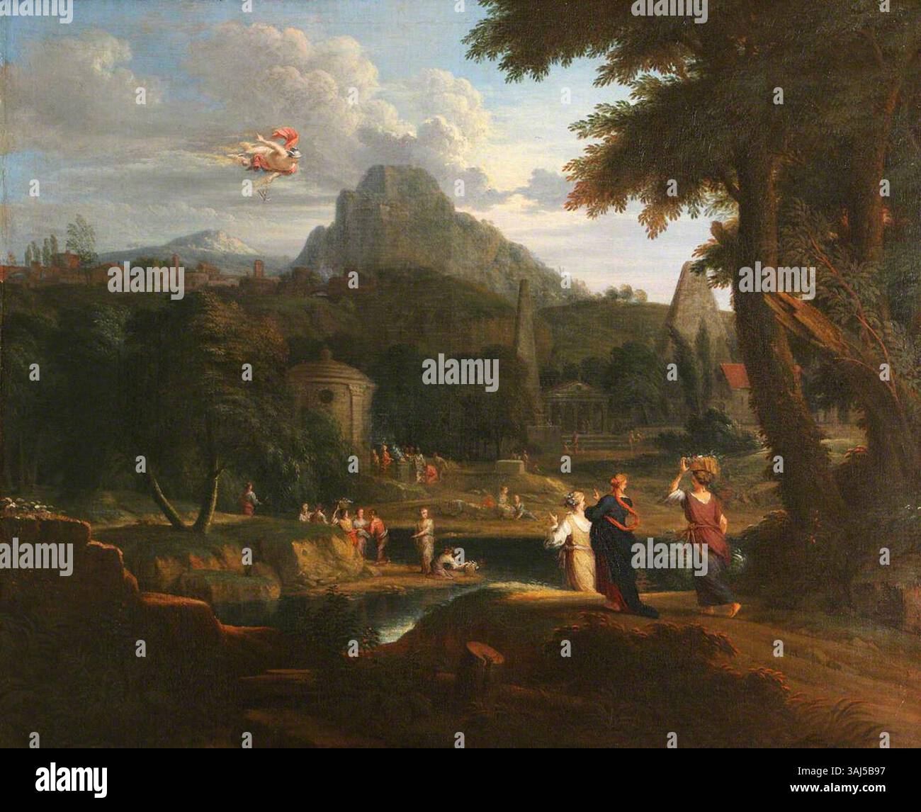 Attribué à Johannes Glauber, ce paysage classique datant de 1670 à 1727 représente les figures mythologiques Mercure, Herse et Aglauros. Il fait partie de la collection du National Trust. Banque D'Images