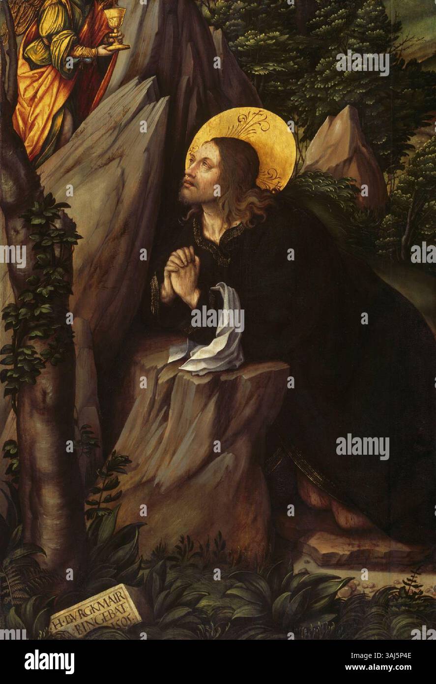 Cette huile sur bois de sapin peinte en 1505 par Hans Burgkmair, intitulée 'Christus am Ölberg' (agonie dans le jardin), est un fragment d'art religieux exposé à la Hamburger Kunsthalle. Banque D'Images