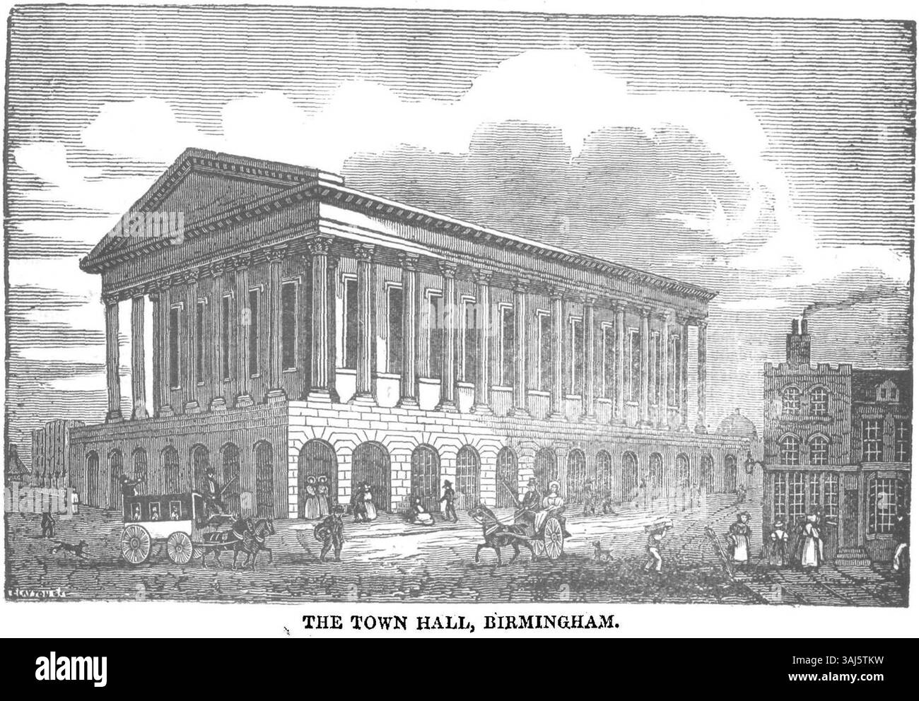 Cette illustration de 1835 de l'hôtel de ville de Birmingham montre sa grandeur et son importance en tant que bâtiment civique. Il reflète les éléments de conception néoclassique et son rôle dans la vie culturelle et politique de la ville, comme l'indique le Dublin Penny Journal. Banque D'Images