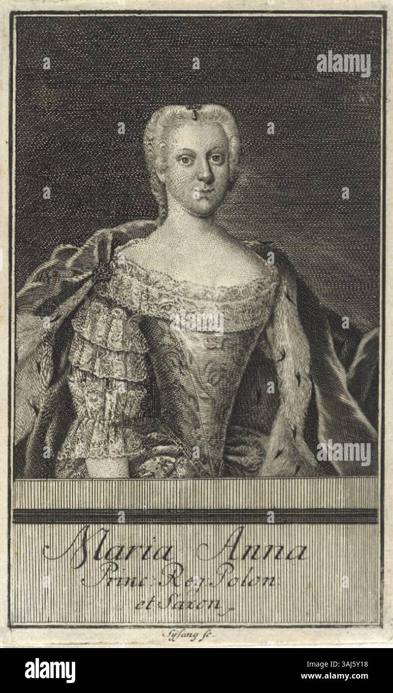Cette gravure du XVIIIe siècle de Johann Christoph Sysang représente Marie Anne Sophie de Saxe (1728-1797), épouse de Maximilien III Joseph, électeur de Bavière. Banque D'Images