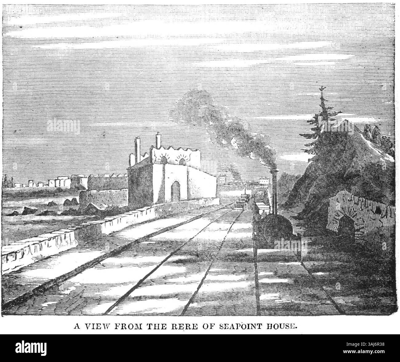 Une vue du port de Kingstown depuis Seapoint House, telle que décrite dans un article de 1834 du Dublin Penny Journal. Cette image offre une perspective historique du port et du paysage environnant au début du XIXe siècle. Banque D'Images
