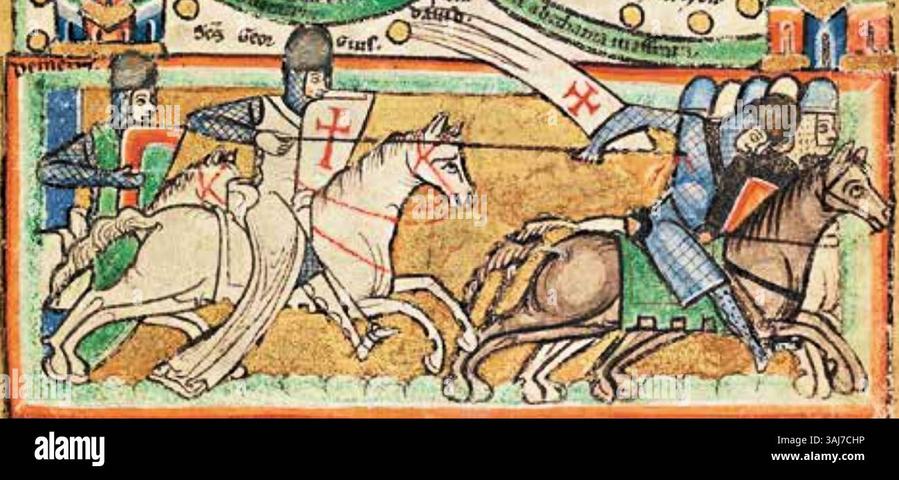 Cette carte de la fin du XIIe siècle de la Jérusalem croisée représente les lieux clés de la période croisée, soulignant l'importance religieuse et stratégique de la ville. L'œuvre capture le contexte des croisades et la complexité de Jérusalem médiévale. Banque D'Images