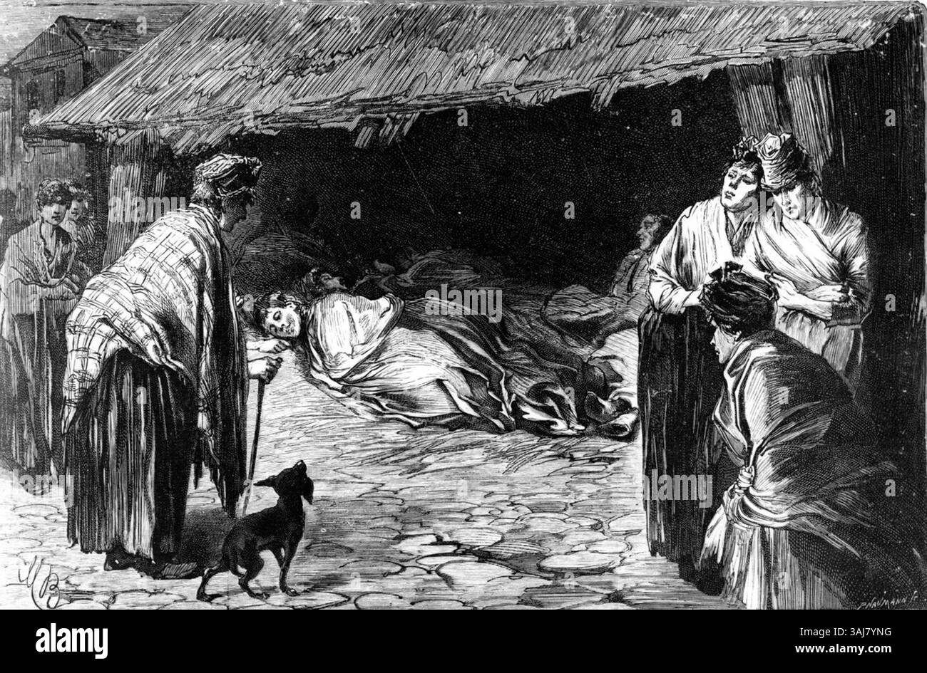 Cette gravure sur bois de l’édition du 13 octobre 1888 de *The Illustrated London News* représente un paria dormant dans un hangar à Whitechapel, illustrant les conditions désastreuses auxquelles les pauvres ont été confrontés dans l’East End London à la fin du XIXe siècle. L'image fait partie d'une série intitulée 'avec le Comité de vigilance dans l'East End'. Banque D'Images