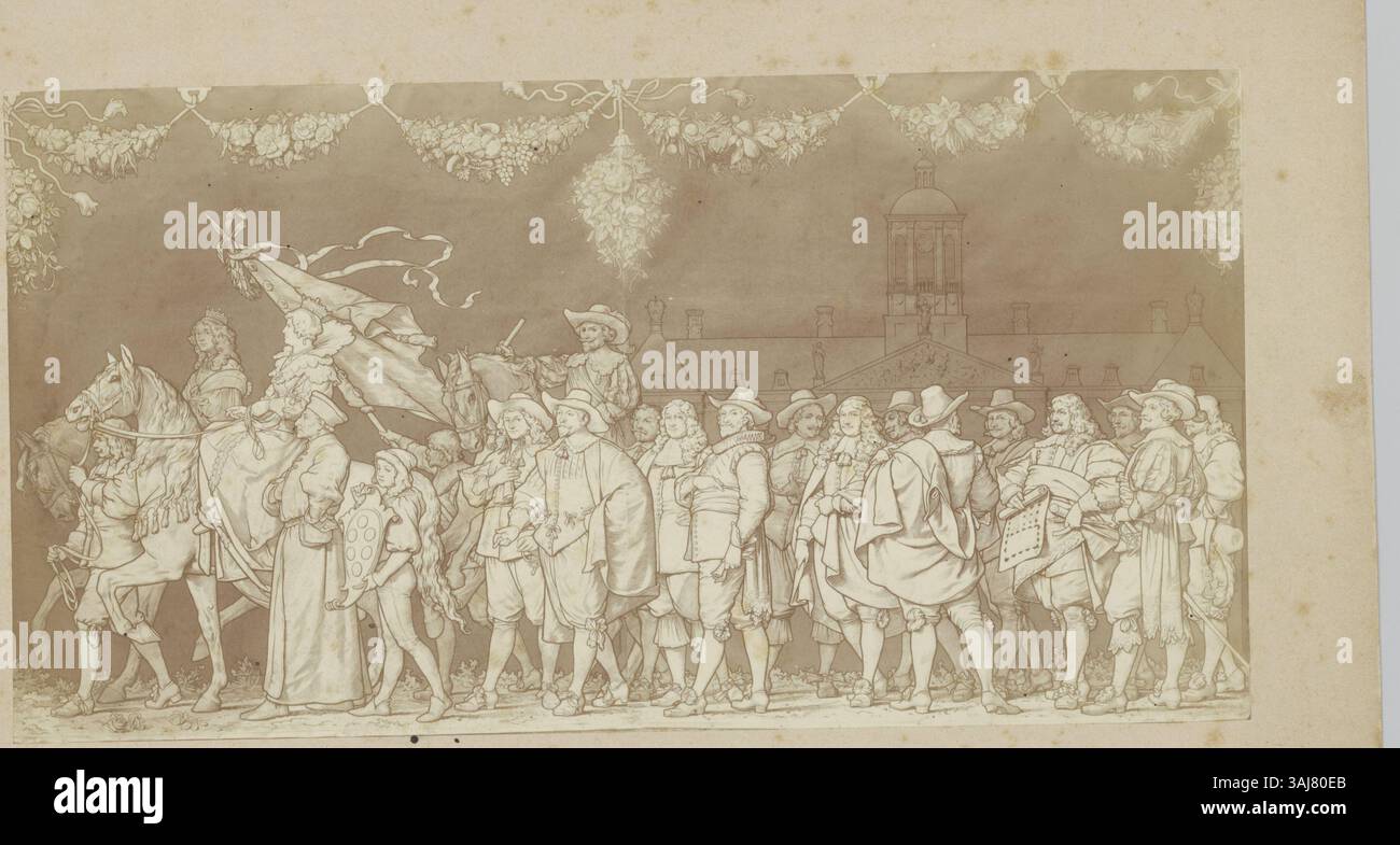 Ce dessin de Georg Sturm de 1885, intitulé 'de roem van Amsterdam - deel 2', illustre la célèbre réputation d'Amsterdam à la fin du XIXe siècle. L'œuvre est conservée dans le Rijksmuseum. Banque D'Images