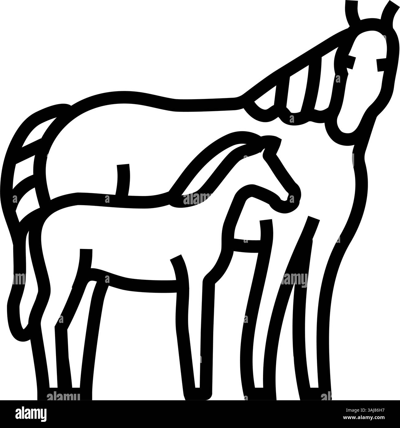 illustration vectorielle d'icône de ligne d'élevage de cheval de jument poulain Illustration de Vecteur