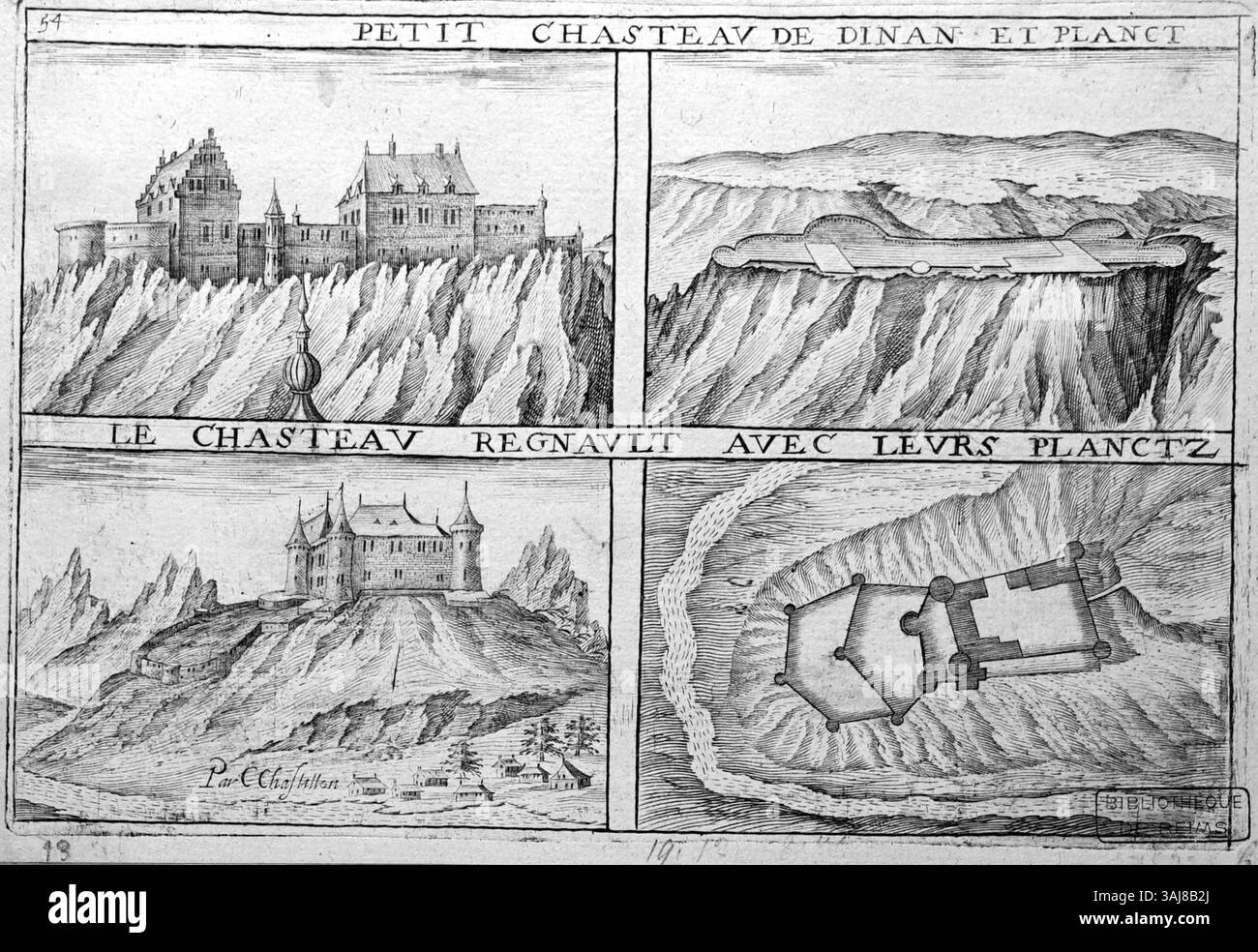 Claude Chastillon (1559-1616) a créé cette gravure basée sur une estampe antérieure, représentant Dinant et ses environs. Il capture l'essence historique de la région telle que représentée au XVIe siècle. Banque D'Images