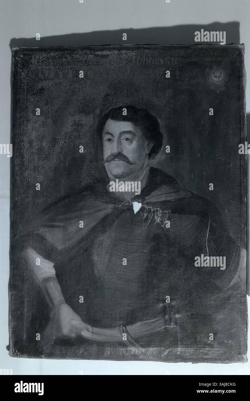 Ce portrait représente Kazimierz Tyszkiewicz, un porte-coupe du XVIIe siècle du Grand-Duché de Lituanie, portant les armoiries de Leliwa. La peinture à l'huile sur toile, créée après 1793, est conservée dans la collection du Musée national de Varsovie. Banque D'Images