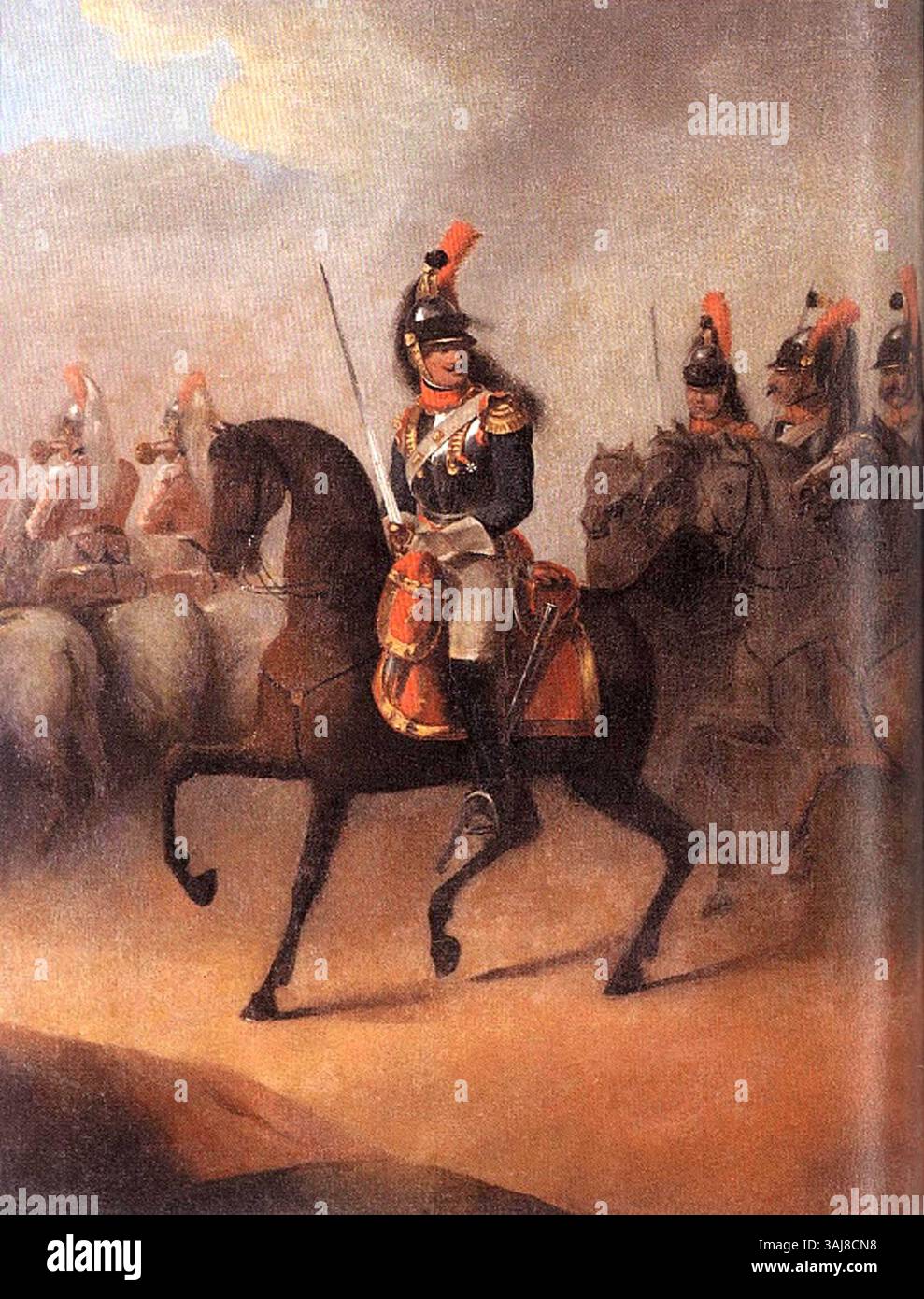 Le portrait du colonel Stanisław Maachowski, réalisé au XIXe siècle, le représente en uniforme, dirigeant le 14e régiment de hussards du duché de Varsovie. La peinture à l'huile souligne son rôle de chef militaire dans l'armée polonaise pendant l'ère napoléonienne. Banque D'Images