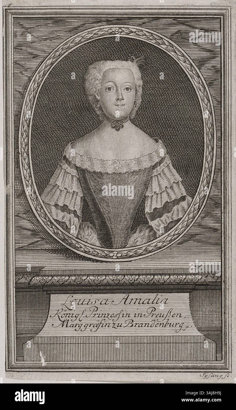 Cette gravure en pointillés de Johann Christoph Sysang représente la duchesse Luise de Brunswick-Wolfenbüttel (1722-1780), épouse du prince Auguste Guillaume de Prusse. Il souligne son statut noble au XVIIIe siècle. Banque D'Images