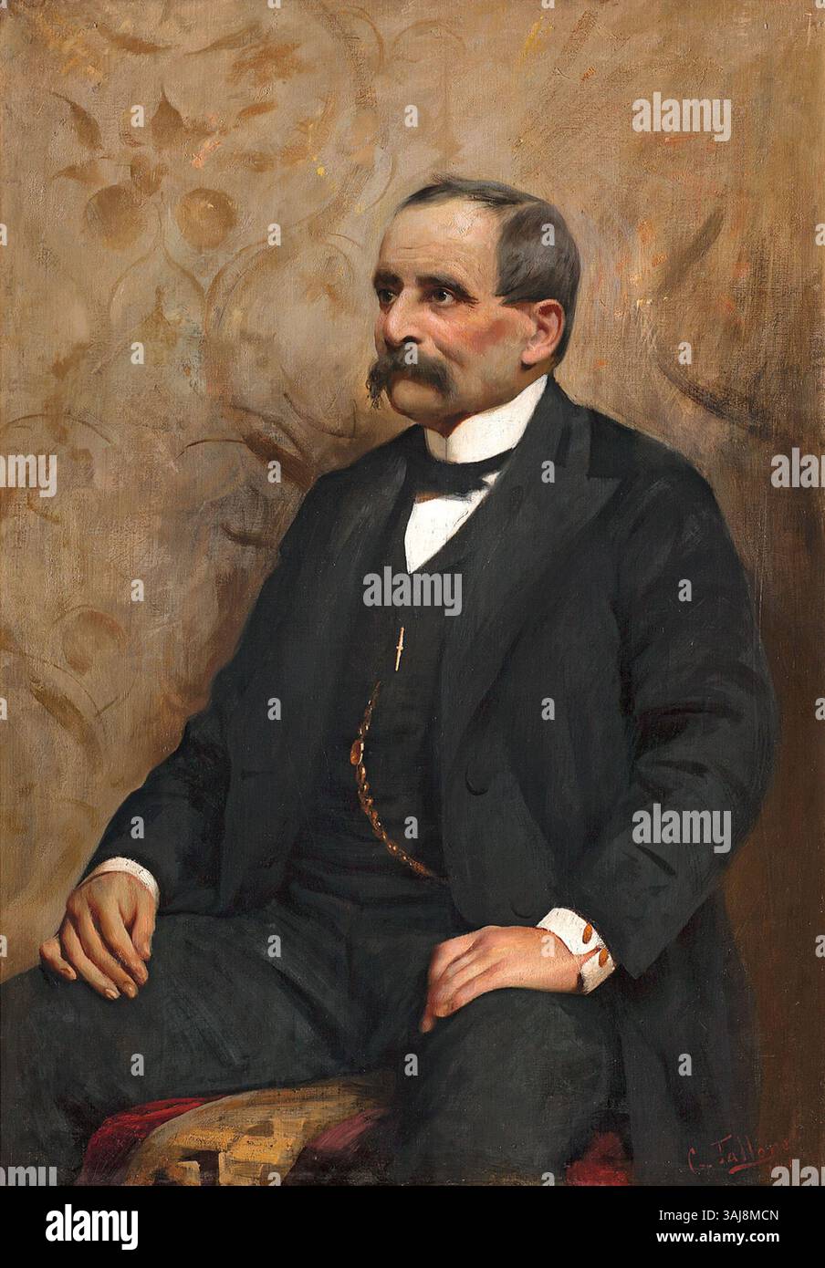 Ce portrait réalisé en 1901 par Cesare Tallone du comte Aldo Annoni est un exemple de portrait italien du XIXe siècle. L’approche détaillée de Tallone capture l’expression digne du sujet et sa tenue aristocratique, reflétant son statut noble. Banque D'Images