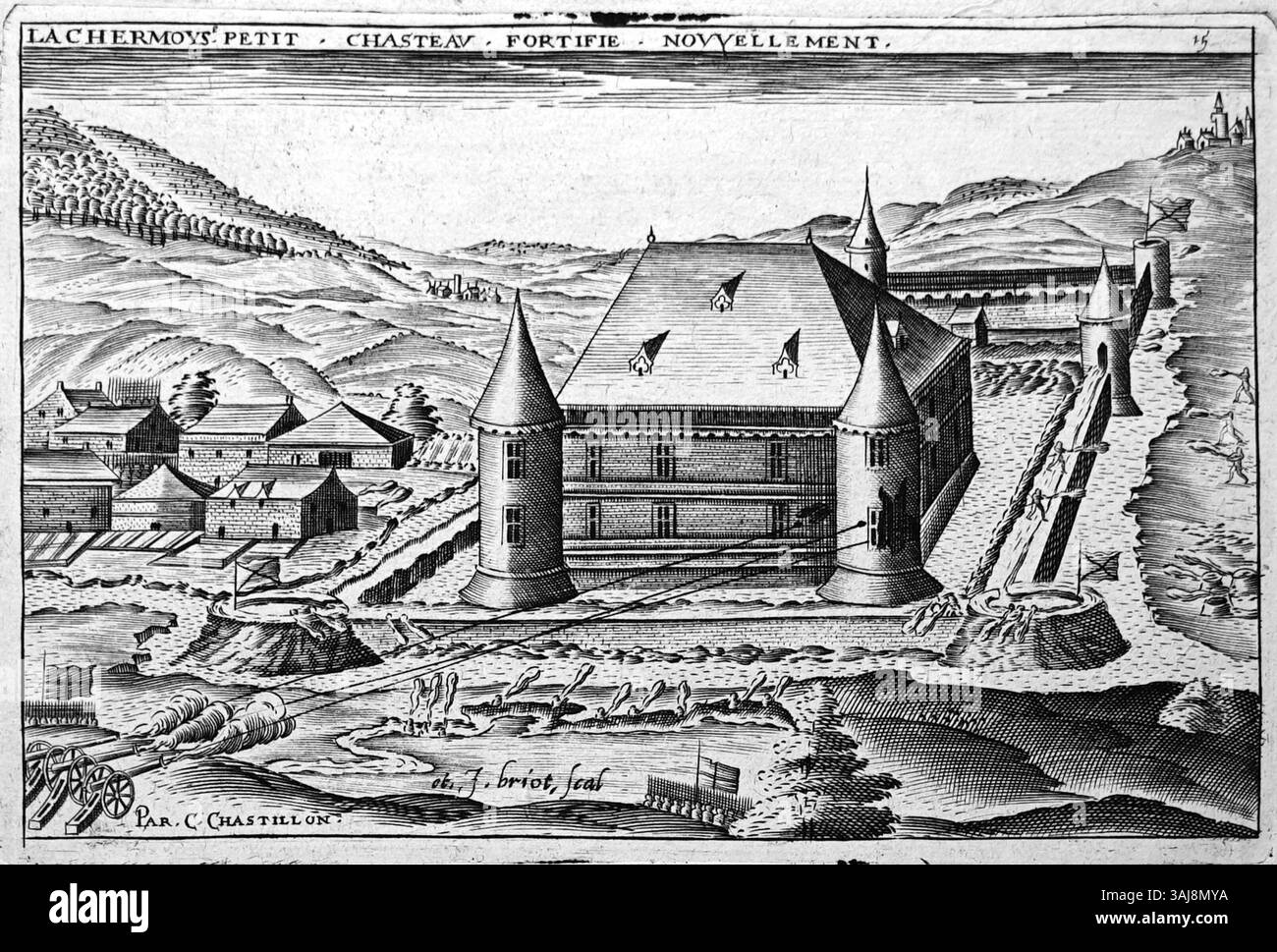 Cette gravure rééditée de Claude Chastillon représente la Chermoise, réalisée entre 1559 et 1616. Il met en lumière les techniques de gravure françaises du XVIe siècle et des scènes historiques. Banque D'Images