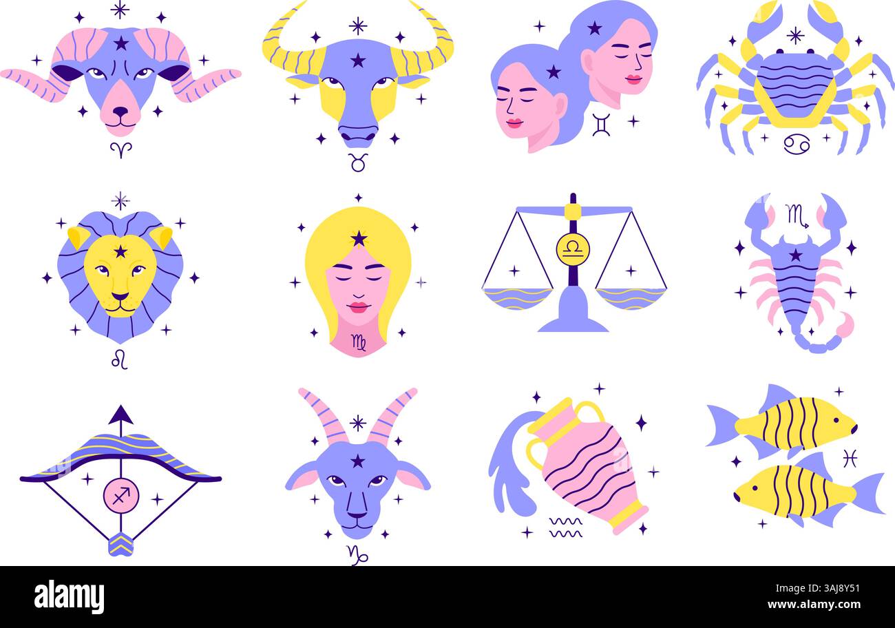 Collection de signes du zodiaque dans un style plat Illustration de Vecteur