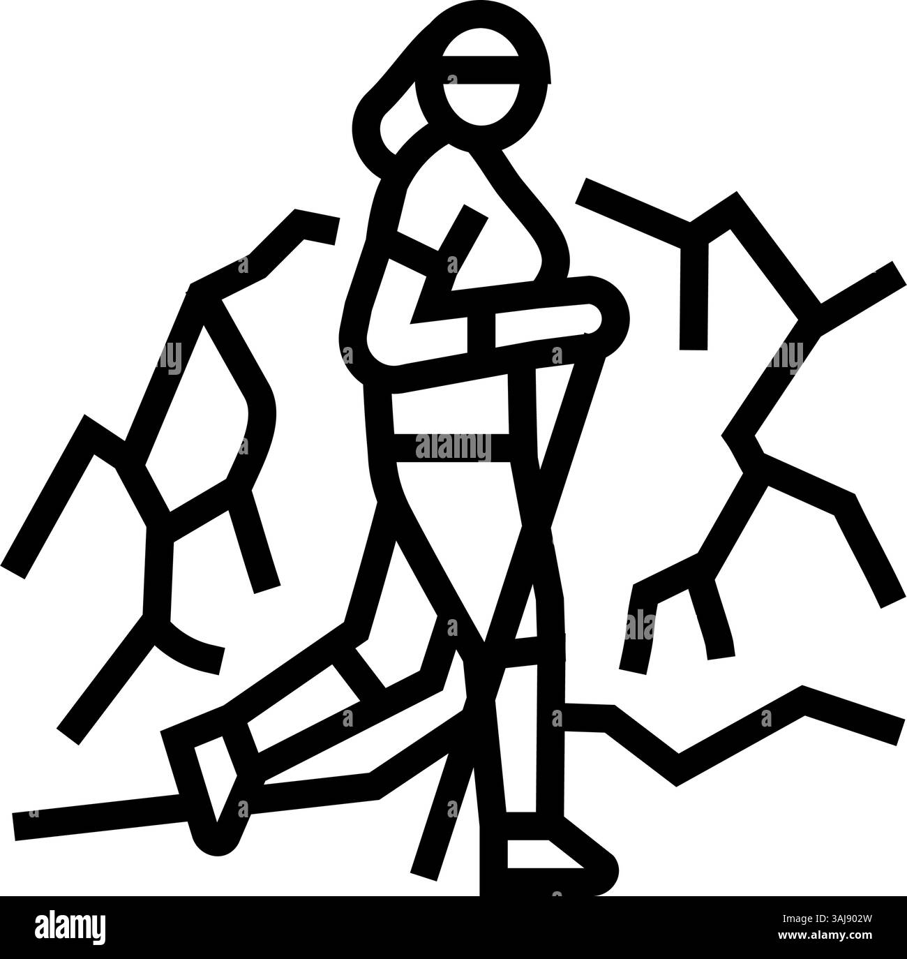silhouette de montagne nordic walker line illustration vectorielle d'icône Illustration de Vecteur