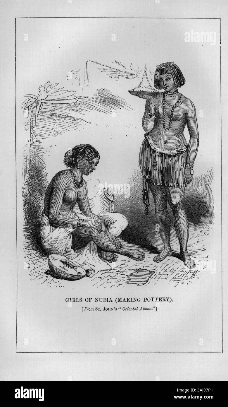 Cette illustration, tirée de l'album oriental de James Augustus créé par John en 1848, représente des filles nubiennes engagées dans la poterie. Il a ensuite été présenté dans la publication de 1851 'London Labour and the London Poor'. Banque D'Images