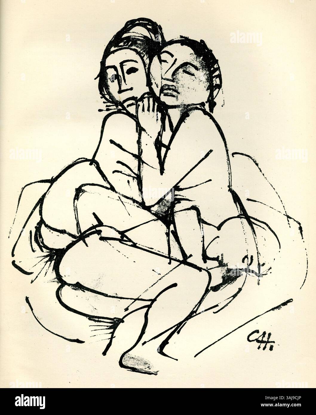 Le tirage de 1921 de Karl Hofer, « Das Nest », du magazine d’art allemand *Genius*, dépeint une scène surréaliste d’un nid, symbolisant la création, le renouveau et la vie. Le style distinctif de Hofer intègre des images émotives et des formes expressives. Banque D'Images