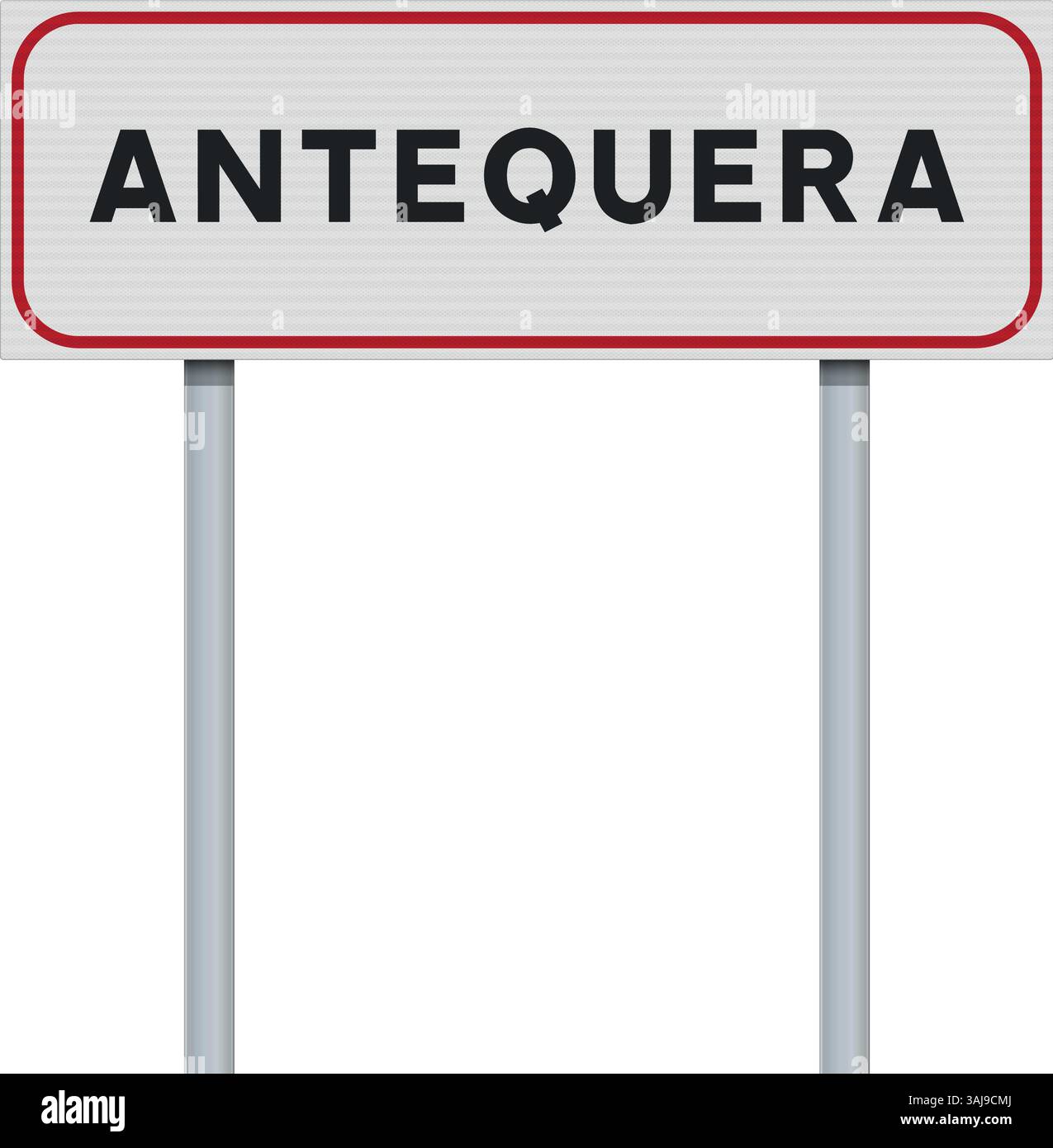 Illustration vectorielle du panneau routier d'entrée de la ville d'Antequera (Espagne) sur des poteaux métalliques Illustration de Vecteur