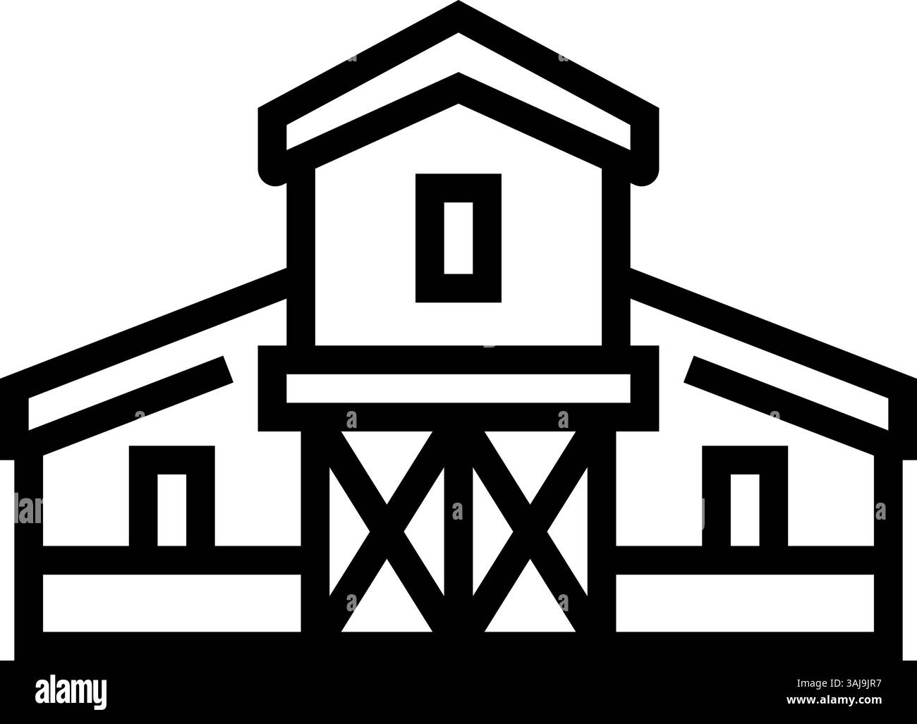 illustration vectorielle d'icône de ligne d'élevage de cheval de grange Illustration de Vecteur