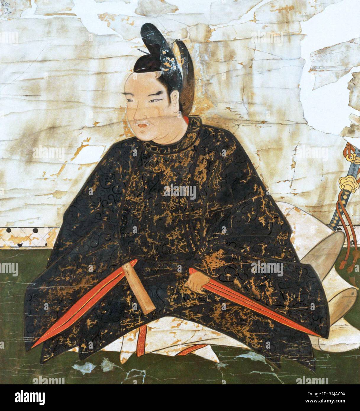 Il s'agit d'une version recadrée du portrait d'Oda Hidenobu, figure historique japonaise du XVIIe siècle. Le portrait a été créé en 1925, reflétant le style traditionnel japonais et la signification historique de la figure. Banque D'Images