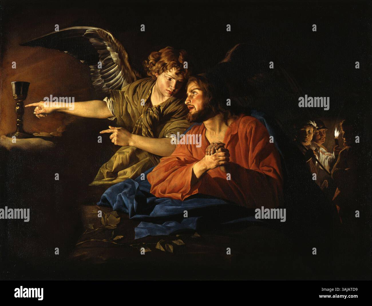 Le tableau de Matthias Some, « Christ sur le Mont des oliviers », créé entre 1630 et 1632, représente la scène biblique de Jésus à l'agonie. L'œuvre est un bel exemple de l'art religieux baroque, avec une exécution détaillée huile sur toile. Banque D'Images