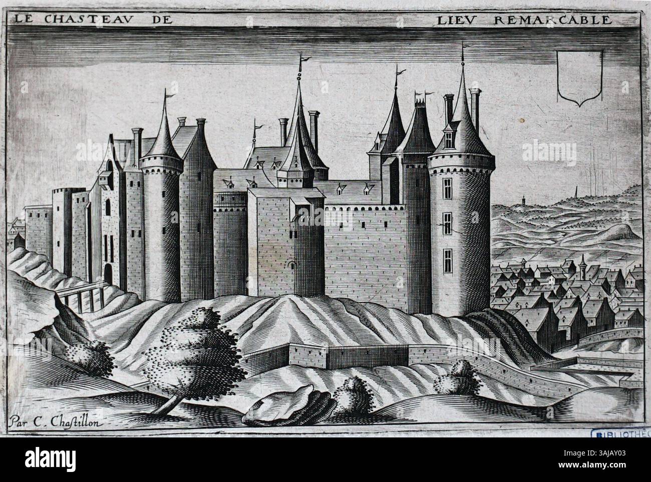 Cette gravure de Claude Chastillon, intitulée « lieu remarcable », représente un site remarquable d'importance historique, mettant en valeur l'approche détaillée de Chastillon en matière d'illustration géographique et historique. Banque D'Images